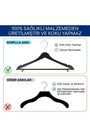 Ahşap Görünümlü Plastik Siyah Kıyafet Elbise Askısı Askılığı Gömlek Askısı Pantolon Askısı 20'li gorilla_metal_aski - 5