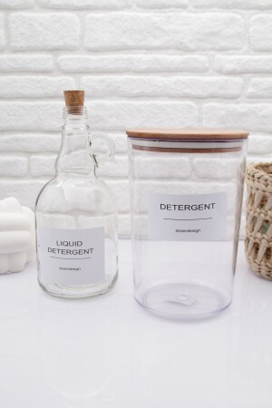 Ahşap Kapaklı Toz Deterjan Kavanozu - Kutusu 2300ml Ve Sıvı Deterjan Şişesi Mantar Kapak 1000ml zeze001001 - zezedesing