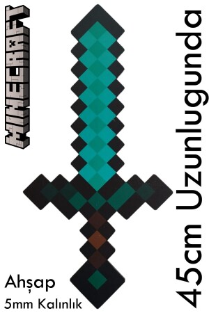 Ahşap Minecraft Kılıç Ve Kazma Birarada Biblo Dekoratif Hediyelik Süs Eşyası Maket 45cm 35cm minecraftset0001 - 3