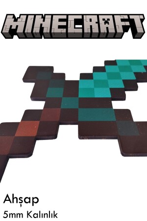 Ahşap Minecraft Kılıç Ve Kazma Birarada Biblo Dekoratif Hediyelik Süs Eşyası Maket 45cm 35cm minecraftset0001 - 6