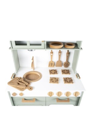 Ahşap Montessori Boyalı Mutfak Seti 1 Led Aydınlatma Hediyeli Mutfak B101 - 5