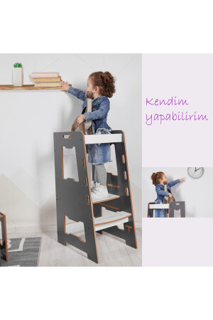 Ahşap Montessori Öğrenme Kulesi - 2-6 Yaş - Antrasit 620153121 - 9