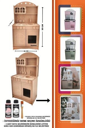 Ahşap Montessori Oyuncak Mutfak Servis Seti 2 Adet Boya Ve Fırça - 1