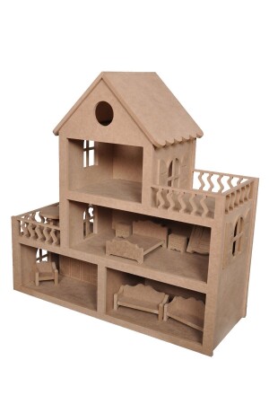 Ahşap Oyuncak Bebek Evi(15 Adet Mobilyalı) - Hedef Bebek Evi