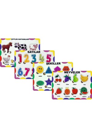 Ahşap Oyuncak Eğitici Öğretici Puzzle Yapboz Meyve Sebze Sayı Türkçe 4’lü Mega Set - 1