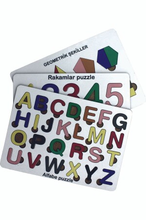 Ahşap Puzzle Alfabe Set 3'ü 1 Arada Alfabe-geometri-sayılar Sök-tak - 2