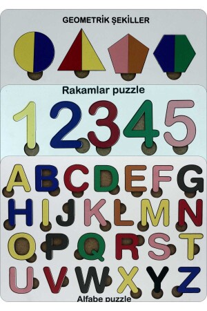 Ahşap Puzzle Alfabe Set 3'ü 1 Arada Alfabe-geometri-sayılar Sök-tak - 5