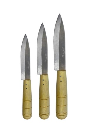 Ahşap Saplı Mutfak Bıçağı Küçük 18cm Orta 22cm Büyük 26cm 3adet Set Keskin Kaliteli 1.sınıf Ev Bıçak - 1