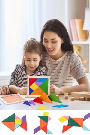 Ahşap Tangram Zeka Gelişim Eğitici Oyuncak Mini Boy 7x7 Cm - 2