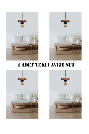 Ahşap Tekli Halatlı Rustik Avize 4 Adet Avantaj Paket 9846498-6 - RSCOLLECTIONS