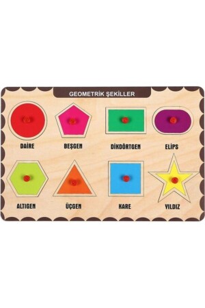 Ahşap Tutmalı Eğitici Yapboz Puzzle Geometrik Şekiller - 1