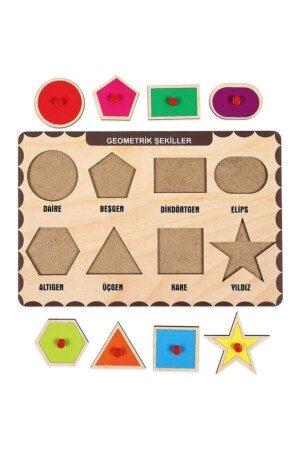 Ahşap Tutmalı Eğitici Yapboz Puzzle Geometrik Şekiller - 3