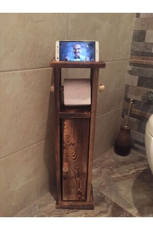 Ahşap wc Kağıtlık Tuvalet Telefon Tutucu Standı Özellikli Banyo Kağıtlık ovrpzr000032 - OverPazar
