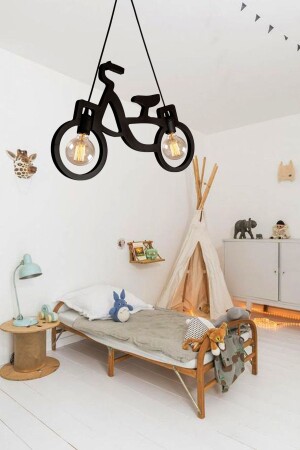 Ahşap Wooden Siyah Bisiklet Sarkıt Avize Ahşap Lüks Rustik Modern Dekoratif Lamba Çocuk Odası Avize AHŞPAVZ1 - Leiste