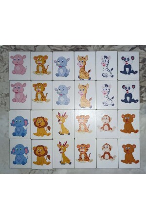 Ahşap Zeka Kartları Eşleştirme Oyunu Ahşap PuzzleOyuncak (Sevimli Hayvanlar) - 3