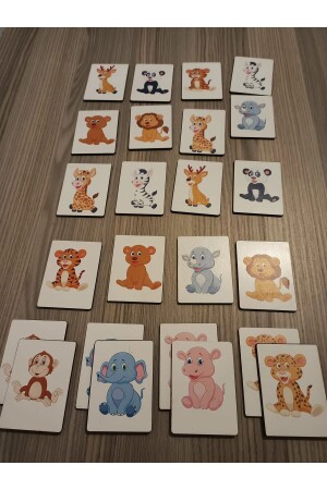 Ahşap Zeka Kartları Eşleştirme Oyunu Ahşap PuzzleOyuncak (Sevimli Hayvanlar) - 5