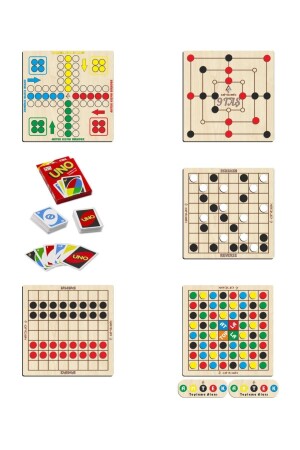 Ahşap Zeka Oyun Seti 6 Lı, 9 Taş - Dama - Atla Topla - Kızma Birader - Reversi Ve Uno Oyun Kartları eticset325 - 5