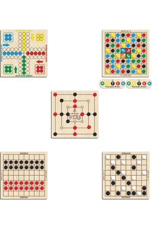 Ahşap Zeka Ve Strateji Oyun Seti 5 Li, 9 Taş - Dama - Atla Topla - Kızma Birader Ve Reversi eticset319 - 3