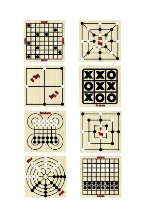 Ahşap Zeka Ve Strateji Oyunu 8 Li Oyun Reversi-12taş-3taş-tic Tac Toe- Surakarta- 9taş- Bihar-dama KT81883929299 - 3