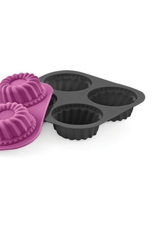 Airfryer Lila 4-teilige Silikon-Mini-Kuchenform – Muffinform, 4-teilige Cupcake-Form, 16 cm, herzförmige Kuchenform, 4-teilig, Lila - 5