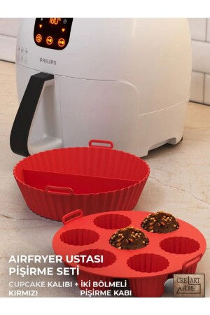 Airfryer Ustası Pişirme Seti 2'li - Airfryer Pişirme Silikon Kağıdı Aksesuar Kırmızı Renk Bpa Free Creart0905 - CREARTHOME