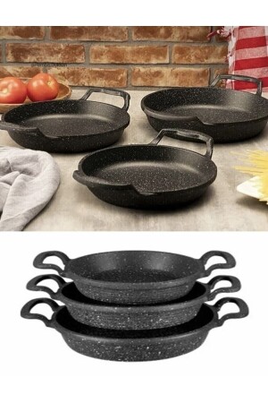 Ajda 3er-Set Gusspfanne aus schwarzem Granit, 22 cm, 20 cm, 18 cm, TYC00847518325 - 1