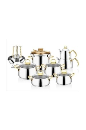 Akasya Gold 18-teiliges Mitgift-Set, Kanne, Teekanne, Kaffeekanne, Druckset AKASYAGOLD - 1