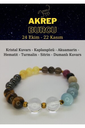 Akrep Burcu Bilekliği Kaplangözü,kristal Kuvars, Sitrin, Akuamarin, Hematit, Dumanlı Kuvars,turmalin ZAS0002BURC1 - 4