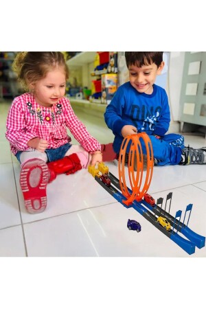 Akrobatische Sprungbahn mit Startrampe, spiralförmiges Spielzeugauto-Rennbahn-Set mit 4 Autos SD0682K2 - 1