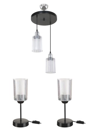 Aksel 2-teiliges Schwarz/Chrom-Schlafzimmer-Kronleuchter-Lampenschirm-Beleuchtungsset mng. 4908-1 - manogrup avize aydınlatma