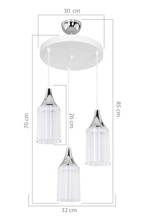 Aksel 3-teiliger dekorativer Lampenhalter aus Weiß/Chrom für Schlafzimmer, Wohnzimmer, Eingang, Küche, Kronleuchter TB-109129 - 3