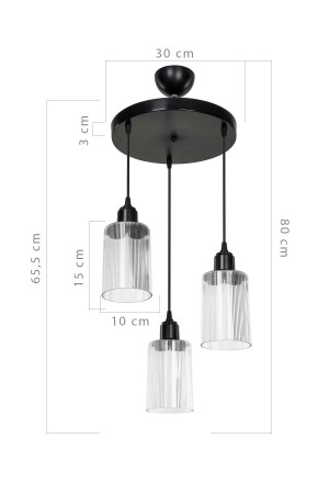 Aksel 3-teiliger Kronleuchter mit transparentem optischem Glas Schwarz ASZ. 1488 - 4