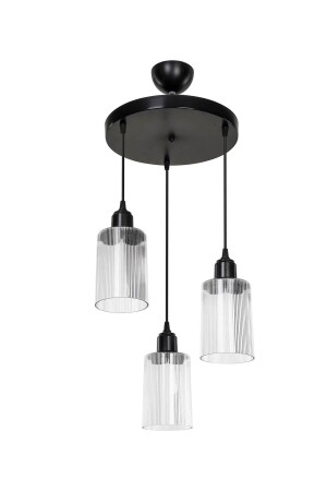 Aksel 3'lü Avize Şeffaf Optik Camlı Siyah ASZ.1488 - Modelight