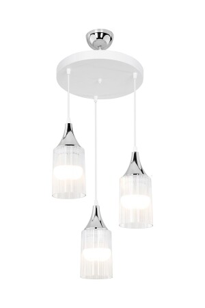 MNZ-Axel 3 قطع أبيض / كروم مزخرفة مصباح حامل غرفة النوم غرفة المعيشة مدخل المطبخ شمعة TB-109129 - Tuğbasan