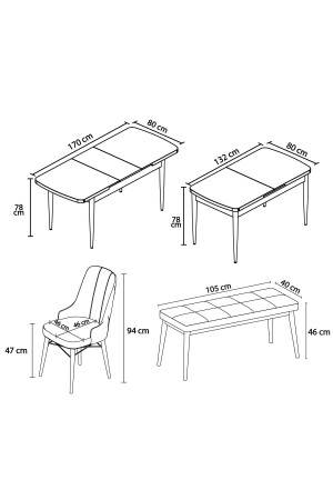 Alaska Barok 4 Sandalye- 1 Bench Mutfak ve Salon Yemek Masası Takımı (AÇILABİLİR) - 5
