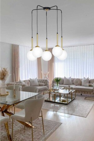 Albert 5'li Siyah-eskitme Kaplamalı Sarkıt Modern Avize (beyaz Camlı) ALBR-SYH-ESK-05 - BSA LIGHTING