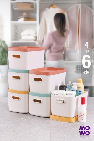 Alegra 6 Stück 4 Lt Creme Mehrzweck-Organizer-Box mit Deckel – dekorative Aufbewahrungsbox - 1