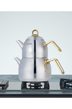 Alexi Gold Large Size 1,30 / 2,50 Lt Steel Teekanne Set 0460 - ACAR