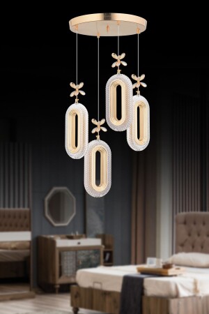 Alfa 4'lü Gold Ledli Kristal Taşlı Avize - İstanbul Avize