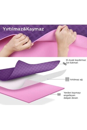 Aligned 6 mm TPE Yogamatte, Pilates-Matten-Set mit Knie- und Ellenbogenschutzmatte, Pflaume - 6