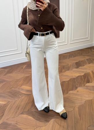 Alina Wide Leg Jean - Beyaz - Nuuwears