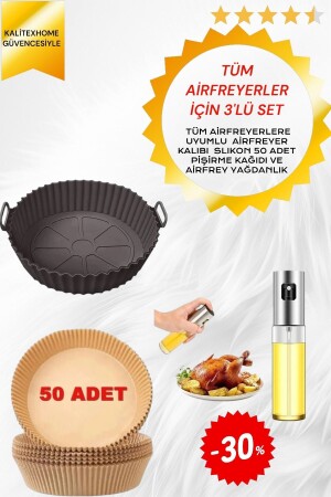 Alle Airfryer-kompatiblen Kochsets + 1 Stück Silikonbehälter + AirFryer-Ölpapier 50 Stück + 1 Sprühölbehälter 100 ml - 2