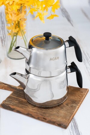 Allegra Gümüş Orta Boy 1,1 -1 ,85 lt Çelik Çaydanlık Takımı 0340 XRD-22-0340-6 - ACAR