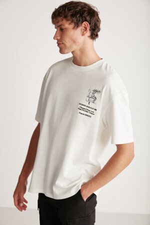 Alonzo Herren-T-Shirt in Oversize-Passform, 100 % Baumwolle, bestickt und bedruckt, Ecru ALONZO01042023 - 2