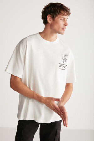 Alonzo Herren-T-Shirt in Oversize-Passform, 100 % Baumwolle, bestickt und bedruckt, Ecru ALONZO01042023 - 3