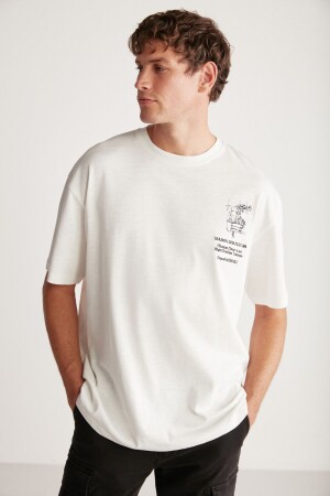 Alonzo Herren-T-Shirt in Oversize-Passform, 100 % Baumwolle, bestickt und bedruckt, Ecru ALONZO01042023 - 1