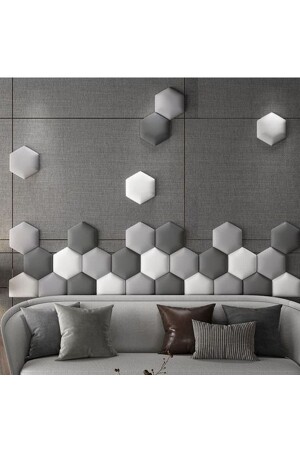 Altıgen Kumaş Kaplı 3d Duvar Paneli Seti (12 ADET) walldecor001 - 2