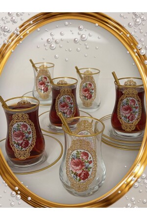 Altın Gül Desenli 6 Kişilik Çay Seti 6 Person Tea Set 000576 - 8