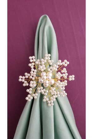 Altın İncili Kartanesi Peçete Yüzüğü Halkası 6 Adet - pekars