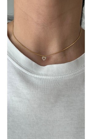 Altın Kaplama Taşlı Kalp Choker - 4